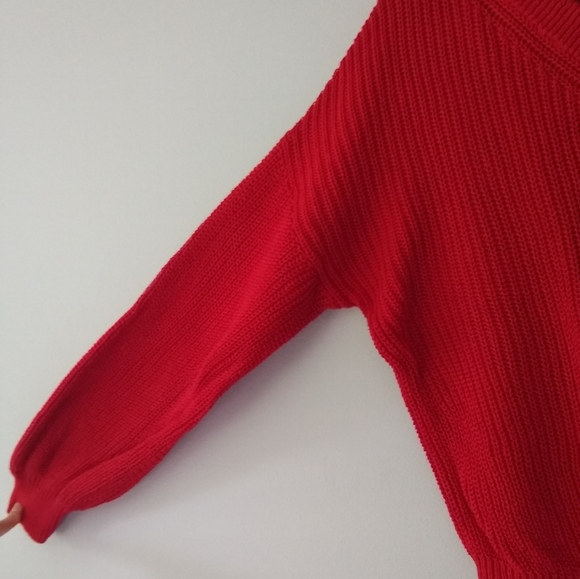 BP Wide V Neck or One Shoulder Cotton Sweater, Loose Slouchy Sleeves, Medium - Picture 3 of 9